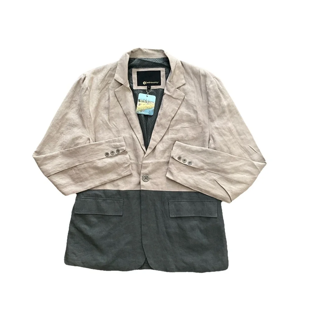 Astronomy Mens Linen Cotton Colorblock Blazer Jacket Light Taupe Gray Large NWT‎